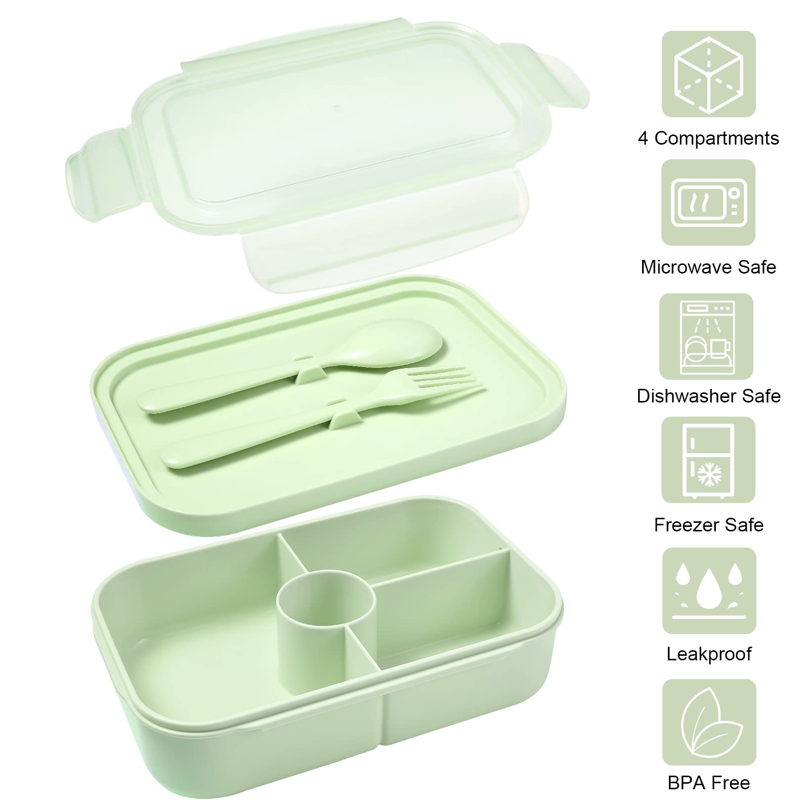 Jeopace Bento Box for Kids, Light Green, Meal Holder, Plastic, 900 ml Capacity, Microwave Safe, Leakproof, Portable, Durable