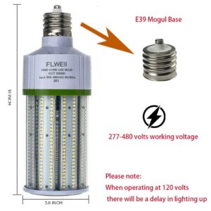 FLWEII LED Corn Light Bulb, 208-480V 100W E39 Mogul Base 5000K,14000 LM Replacement 400W HPS/MH for Indoor Outdoor Garage Warehouse Factory Backyard