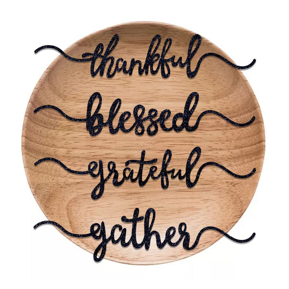 Aukolass 8 Pcs Thanksgiving Plate Cards, Thanksgiving Table Decorations Grateful Thankful Blessed Gather Place Card Plate Decors for Home Party (Black)