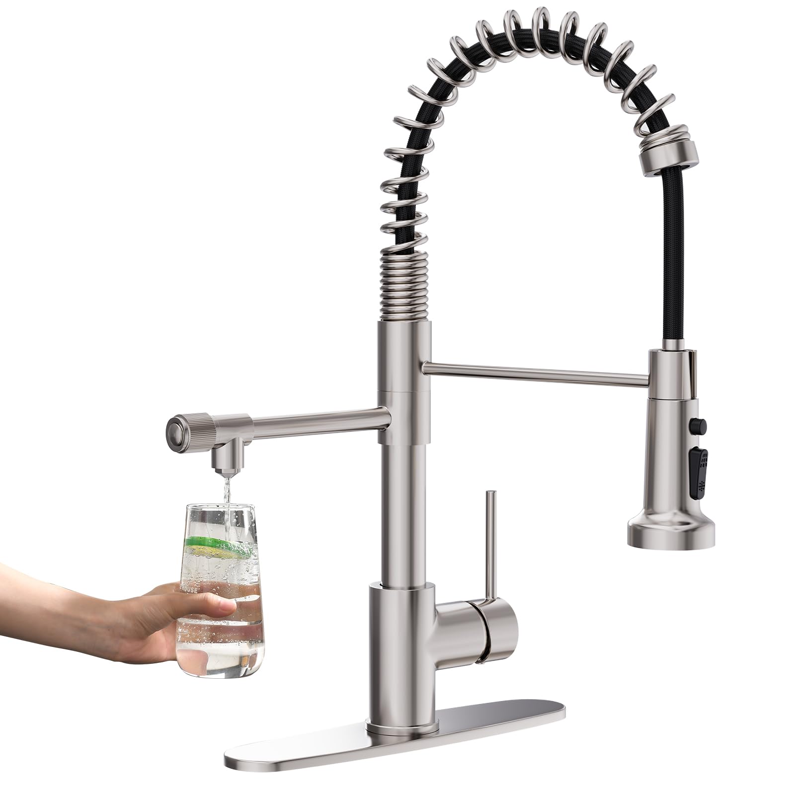 GIMILI Filter Kitchen Faucet for Water Filtration System Drinking Water Faucet 3 in1 Commercial Style Pull-Down Single Handle, Brushed Nickel (Without Water Filtration Device)