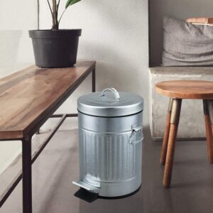 Bathroom Trash Can with Lid, Small Waste Basket for Home Bedroom, Retro Step Garbage Can with Soft Close, Vintage Office Trash Can, 5 Liter/ 1.3 Gallon, Glossy Grey