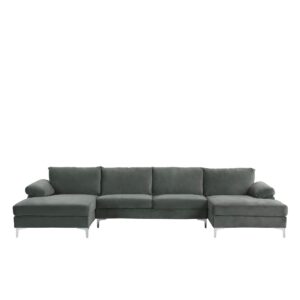 Casa Andrea Milano Modern Large Velvet Fabric U-Shape Sectional Sofa, Double Extra Wide Chaise Lounge Couch