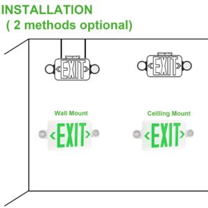 Green LED Exit Sign with Emergency Lights, Two LED Adjustable Head Emergency Exit Lights with Battery Backup, Dual LED Lamp ABS Fire Resistance UL-Listed 120-277V