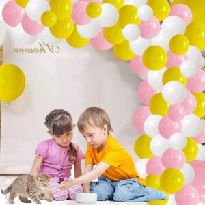 Pink Yellow White Balloon Garland Arch kit, 109PCS Yellow Pink White Balloons for Girl 1st Birthday You Are My Sunshine Sunflower Honeybee Theme Baby & Bridal Shower Wedding Decorations…