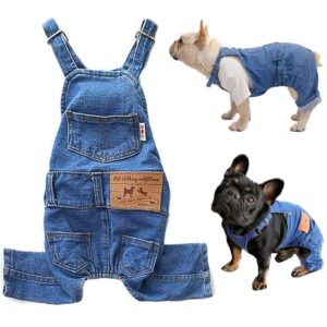 dog shirts clothes denim overalls, pet jeans onesies apparel, puppy jean jacket sling jumpsuit costumes, fashion comfortable blue pants clothing for small medium dogs cats boy girl (blue, large)