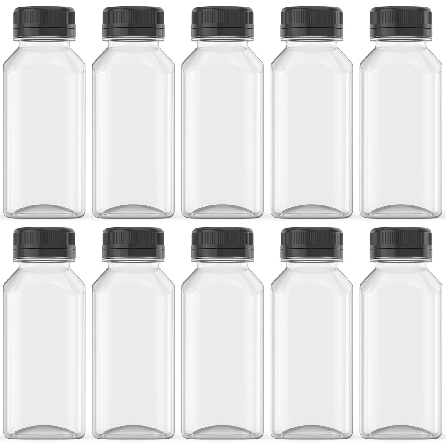 HNXAZG 10 Pcs 8 Oz Plastic Juice Bottles Empty Clear Containers with Tamper Proof Lids for Juice, Milk and Other Beverage