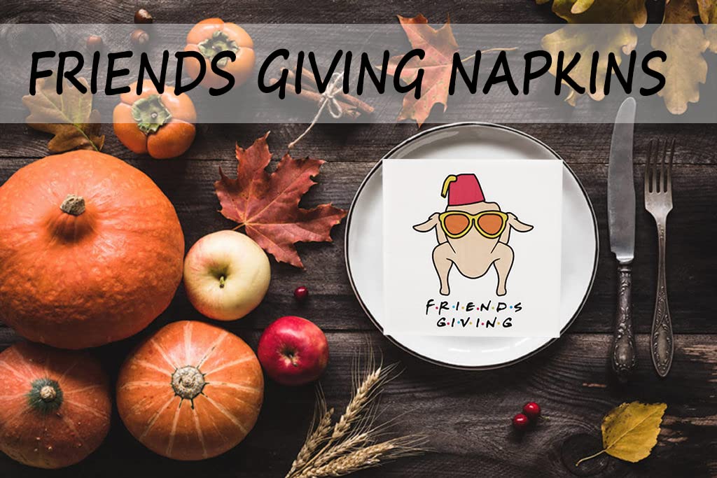 Friendsgiving Napkins, Thanksgiving Napkins, Happy Friendsgiving Party Decorations, Fall Thanksgiving Decorations, 5 x 5 Inch, 50-Pack