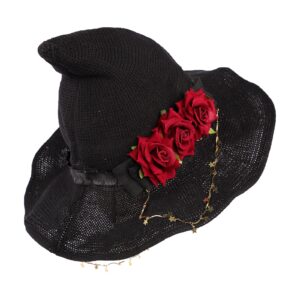 Halloween Witch Hat Head Ornament Headwear with Rose Big Bow Decoration Hat Cosplay Party Props