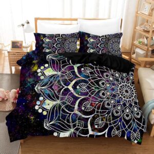 abojoy bohemian mandala duvet cover set twin size, colorful galaxy outer space star watercolor geometric art painting gypsy boho chic hippie floral exotic 2 piece bedding set