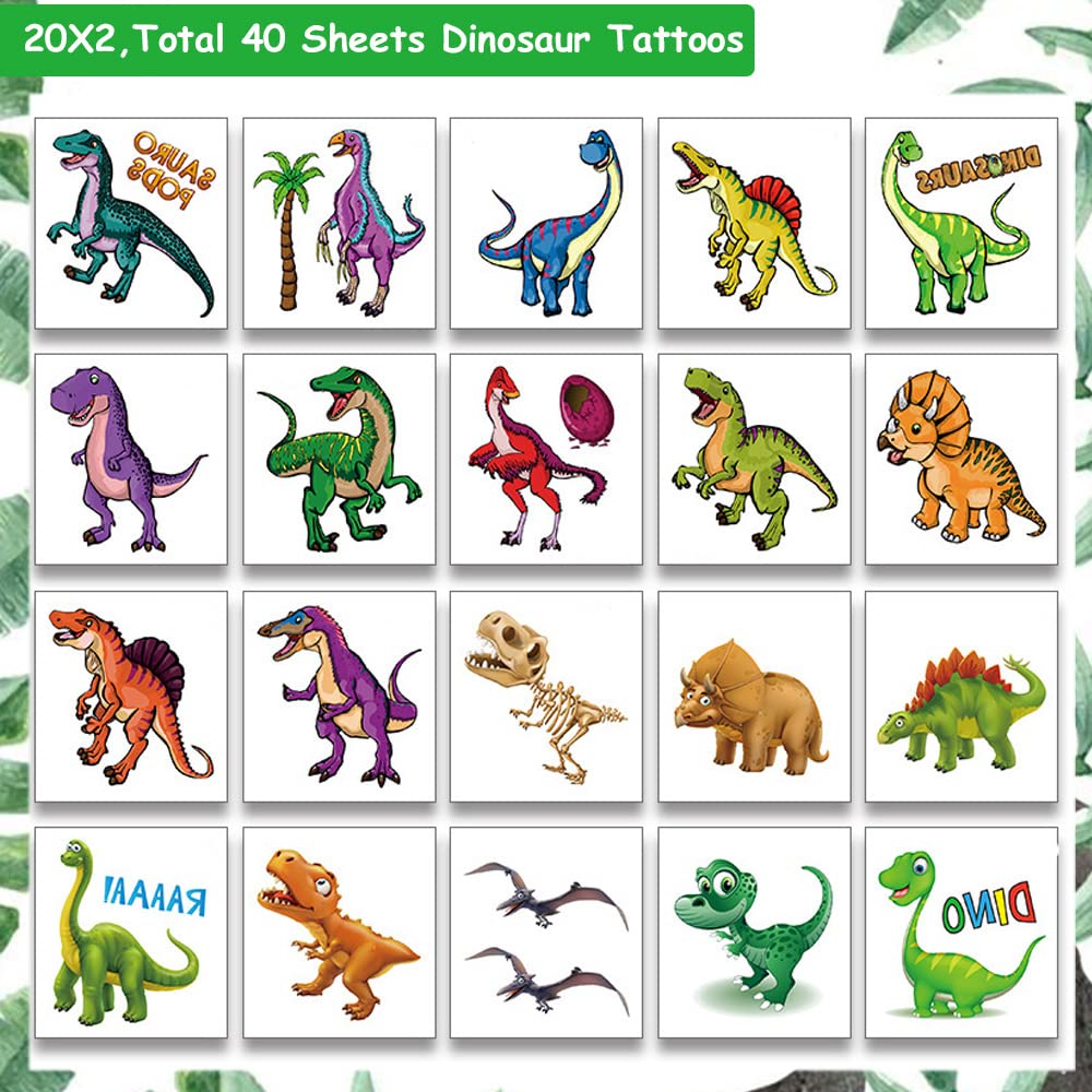 Hohamn Dinosaur Tattoos for Boys Kids - 40 Sheets Cool Dinosaur Tattoos for Boys Birthday Party Supplies Favors, Baby Shower