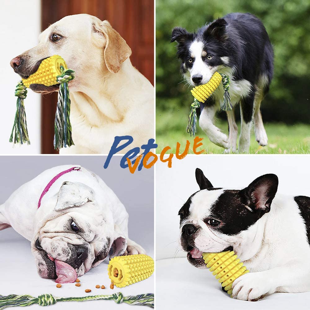 PetVogue Dog Chew Toys for Aggressive Chewer Teeth Cleaning Dog Toothbrush Toys with Cotton Rope Indestructible Tough Durable Squeaky Interactive Durable Dog Toys | Dog Bone Chew Toy (Yellow)