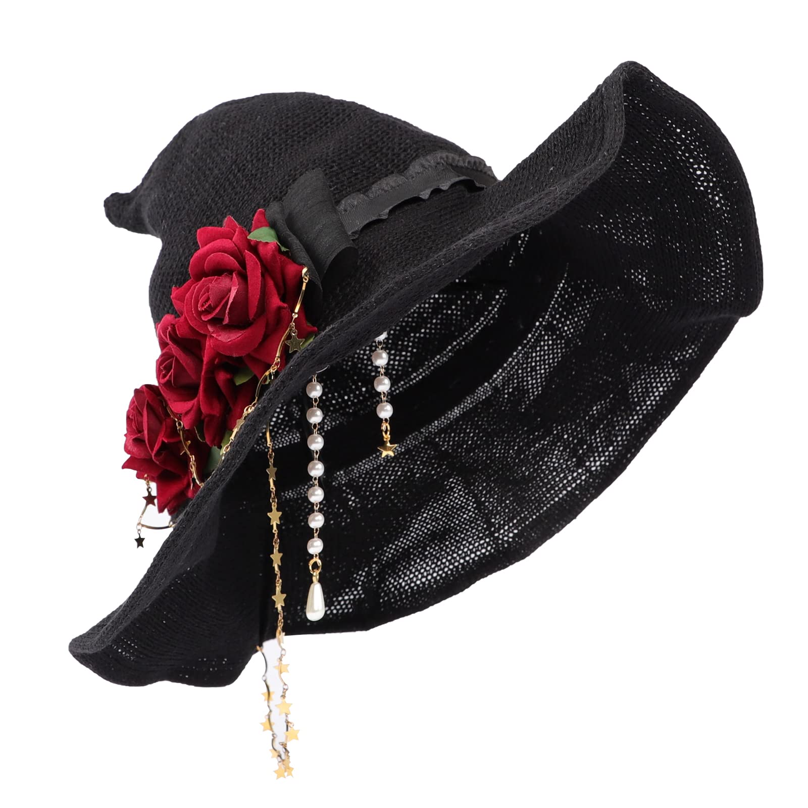 Halloween Witch Hat Head Ornament Headwear with Rose Big Bow Decoration Hat Cosplay Party Props