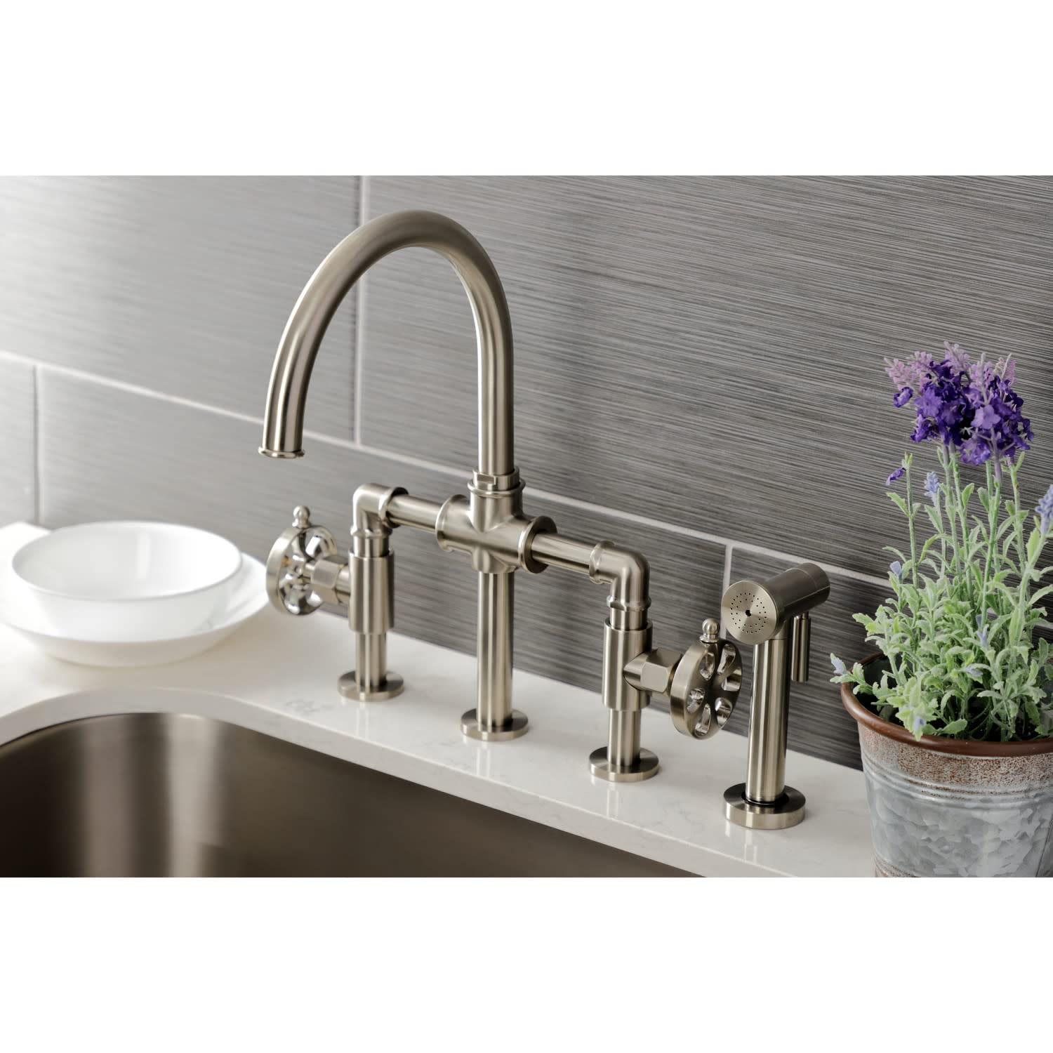 Kingston Brass KS2334RX Belknap Bridge Kitchen Faucet, Black Stainless