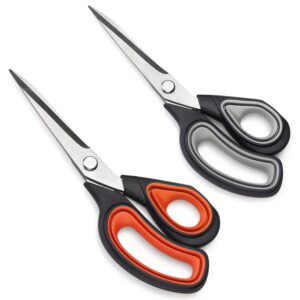 stary city premium tailor scissors heavy duty multi-purpose titanium scissors professional for leather cutting industrial sharp sewing shears (2 pack), red/gray