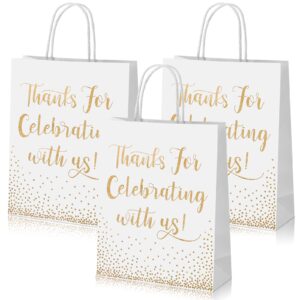 chinco 30 pcs wedding welcome gift bags hotel guests thanks for celebrating with us gold paper gift bag medium size foil with handle for bridal shower party favor(white, 10 x 8 x 3 inch)