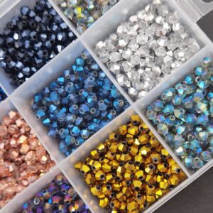 INSPIRELLE Approx 2400pcs 4mm Electroplated Multicolor Bicone Beads for Jewelry Bracelet Making Bulk Faceted Crystal Glass Briolette Beads