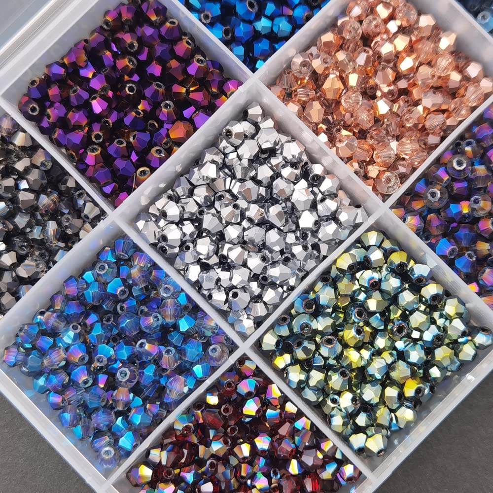 INSPIRELLE Approx 2400pcs 4mm Electroplated Multicolor Bicone Beads for Jewelry Bracelet Making Bulk Faceted Crystal Glass Briolette Beads