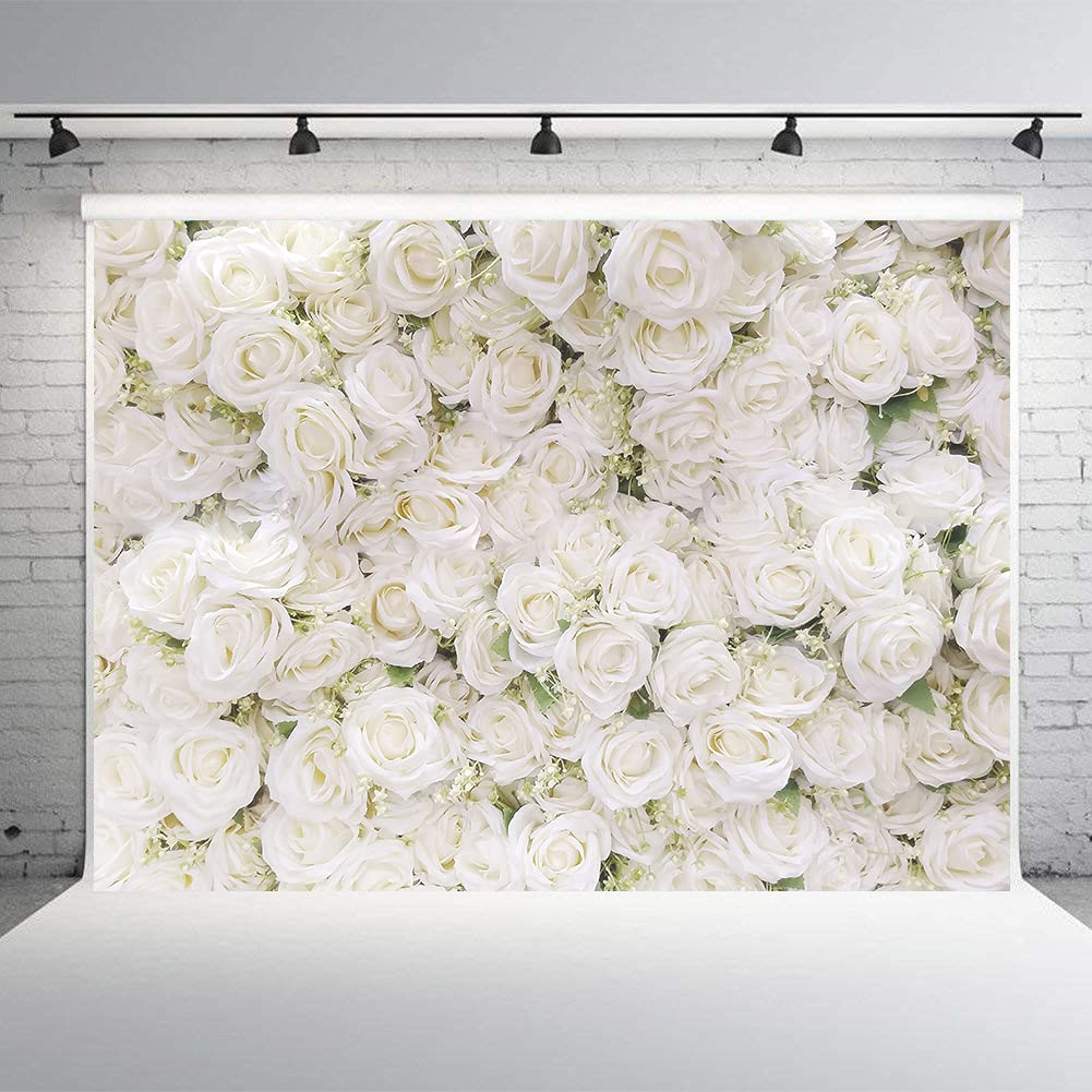 White Rose Floral Photography Backdground Rose Theme Valentines Day Party Bridal Shower Party Decoration Backdrop (7x5FT)