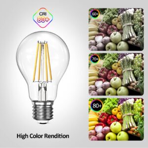 CRIRY Dimmable LED Light Bulbs 60W Equivalent, 6W 2700K Warm Soft White Light LED Bulbs, A19 LED Bulb 60W Clear Glass Antique Bulb for Living Room Bedroom Outdoor, 750LM, CRI85, E26 Base, 6 Packs