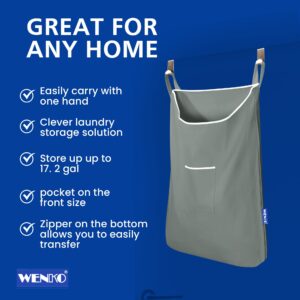 WENKO Laundry Hamper Bag Hanging, Over The Door Basket with Hooks, for Bathroom, Closet, Space Saving Storage, Wall mounted 3.94 x 20.47 x 31.89 in, Sage