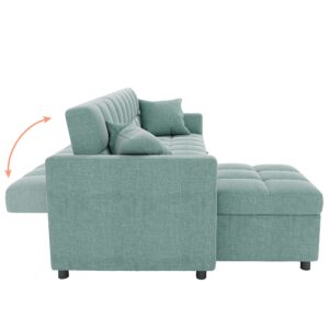 Sectional Sleeper Sofa Couch with Pull Out Bed, Sofa Bed with Storage Chaise for Living Room, Convertible L-Shaped Couch 3 Seat with Pillows (Green)