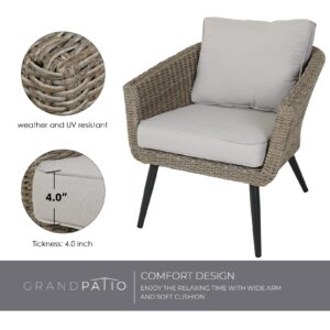 Grand patio 3-Piece Patio Bistro Set with Heavy-Duty Anti-Rust Aluminum Frame Wicker Outdoor Conversation Chairs Sets with Coffee Table for Balcony Yard Gray Cushions