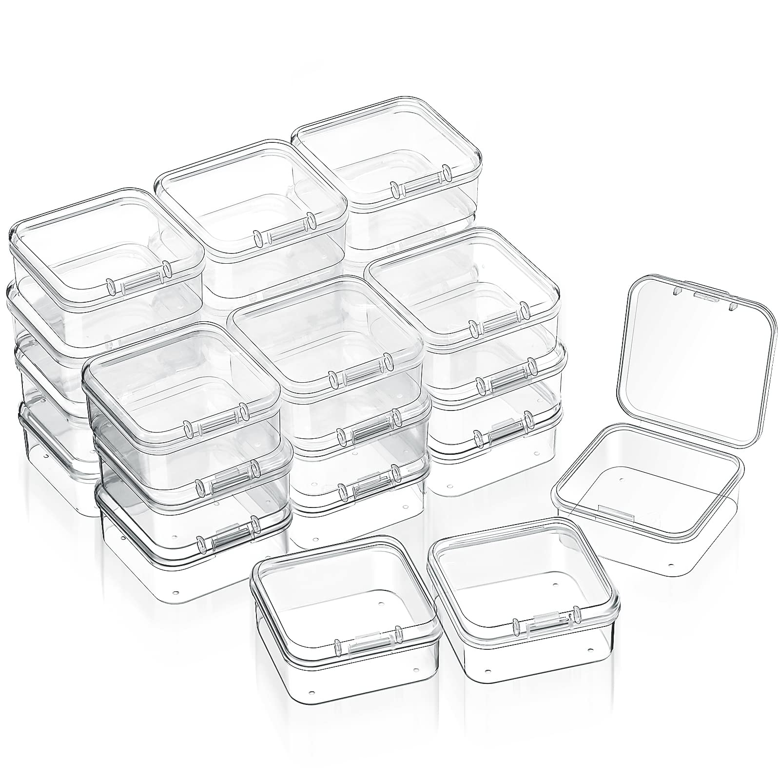 SATINIOR 24 Packs Small Clear Plastic Beads Storage Containers Box with Hinged Lid for Storage of Small Items, Crafts, Jewelry, Hardware (1.7 x 1.7 x 0.8 Inches)