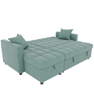 Sectional Sleeper Sofa Couch with Pull Out Bed, Sofa Bed with Storage Chaise for Living Room, Convertible L-Shaped Couch 3 Seat with Pillows (Green)