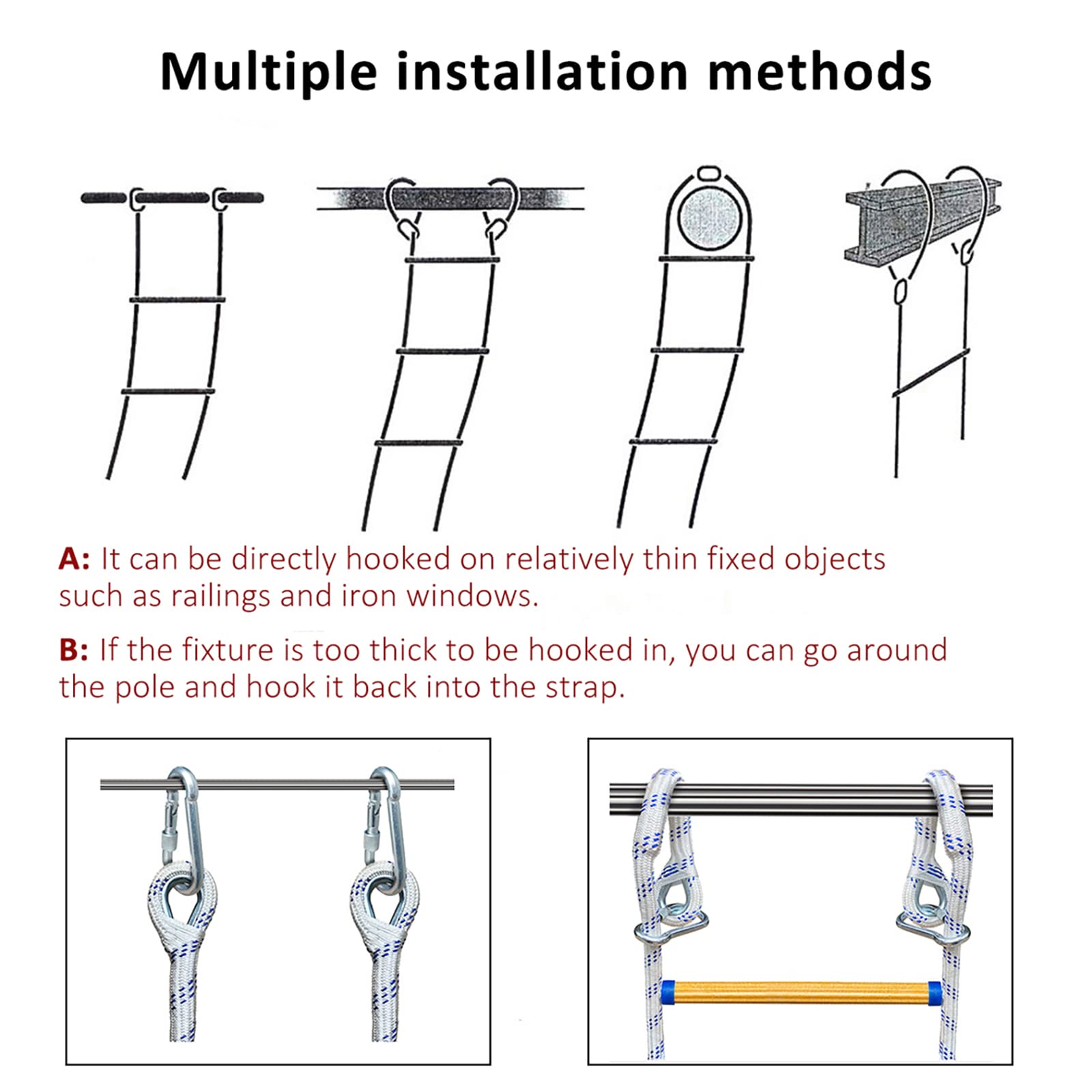 QWEASDF Rope Ladder, Emergency Fire Escape Rope Ladder, Flame Resistant Safety Evacuation Ladder, Non-Slip, Fast to Deploy, Easy to Use, Easy to Store, Home Safety Necessities,5m/16.4ft