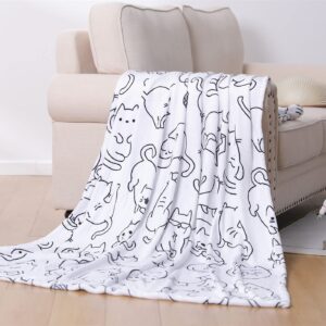 Sviuse Cat Blanket Twin Size Blanket Cat Gifts for Cat Lovers Soft Flannel White Cats Pattern Throw for Girls Women Kids (60" X 80", Cat 2)