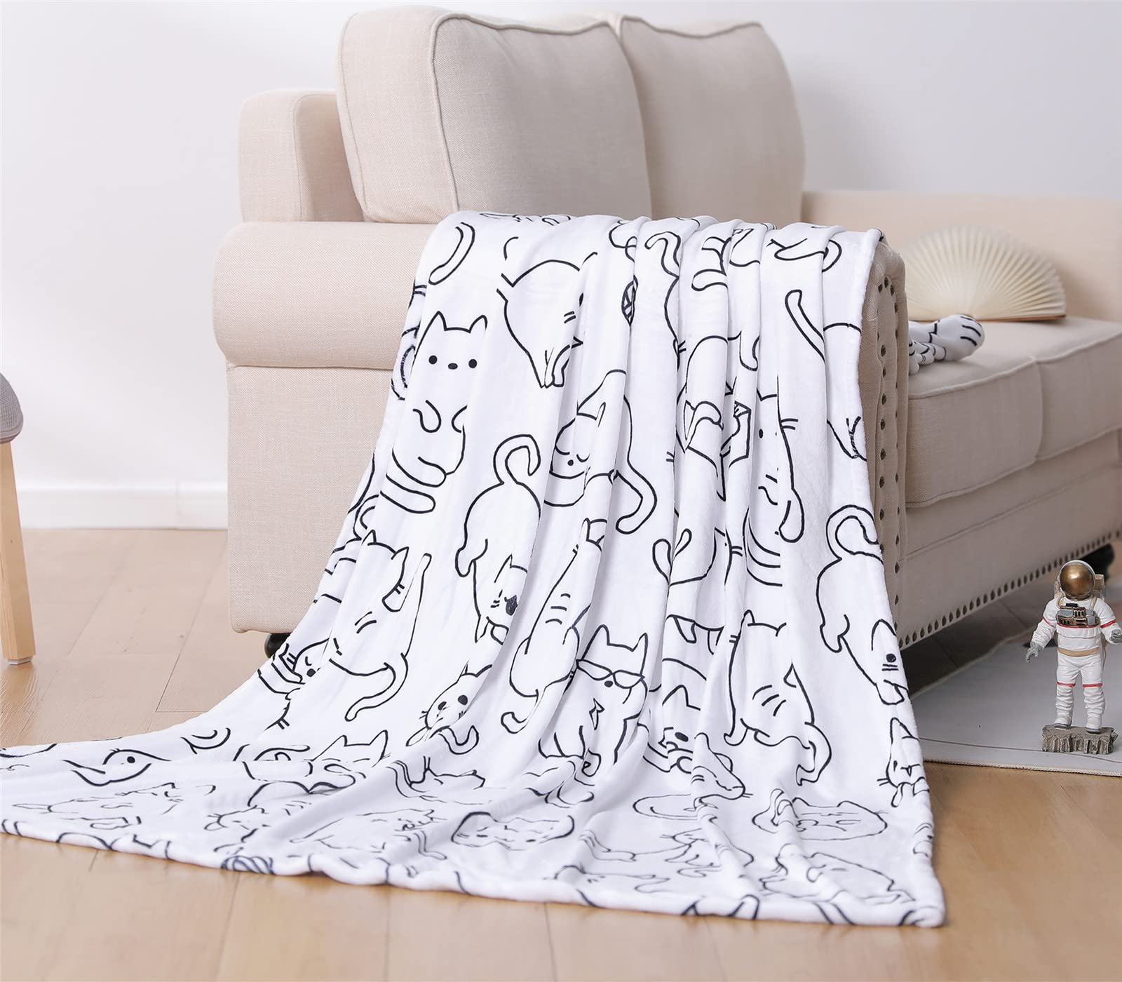 Sviuse Cat Blanket Twin Size Blanket Cat Gifts for Cat Lovers Soft Flannel White Cats Pattern Throw for Girls Women Kids (60" X 80", Cat 2)