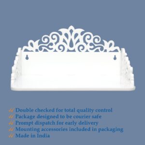 Heartily : Wall Mounted White Cast Acrylic Home Pooja Temple Mandir Puja Room Items Stand Home Decor Office Chowki Shelf Hanging Product (Height- 6.25, Length- 12 , Width-9.0 Inch) (White)