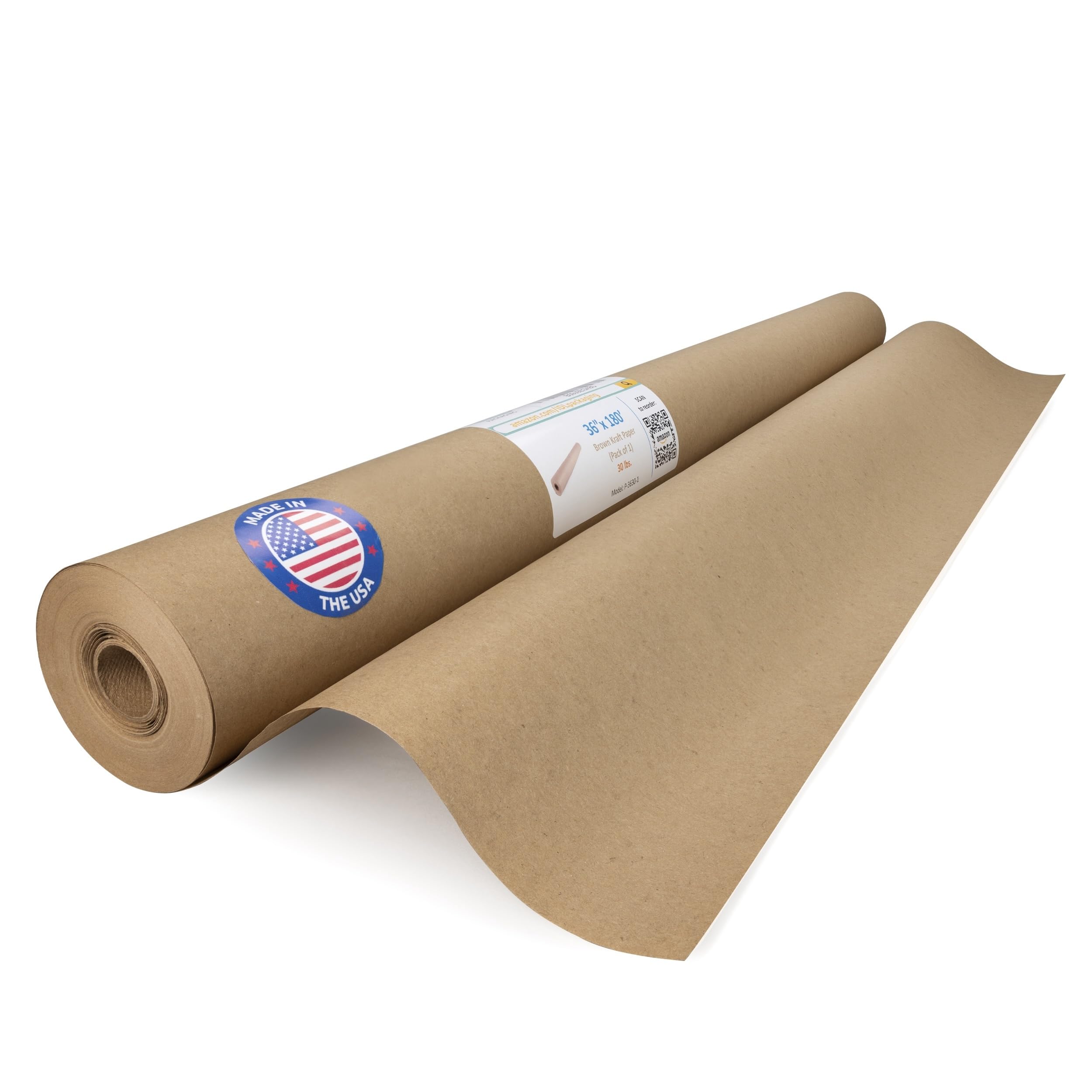 IDL Packaging 36" x 2160" (180 ft) Brown Kraft Paper Roll, 30 lbs - Quality Paper for Packing, Moving, Shipping, Crafts - 100% Recyclable Natural Kraft Wrapping Paper