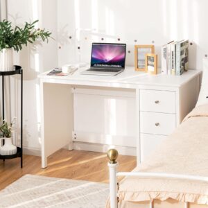 GRAFFY 3-Drawer Computer Desk, Study Desk with Spacious Desktop, Modern Writing Desk, Compact Laptop Desk, Multipurpose Workstation for Home Office (White)