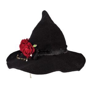 Halloween Witch Hat Head Ornament Headwear with Rose Big Bow Decoration Hat Cosplay Party Props