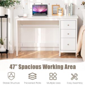 GRAFFY 3-Drawer Computer Desk, Study Desk with Spacious Desktop, Modern Writing Desk, Compact Laptop Desk, Multipurpose Workstation for Home Office (White)