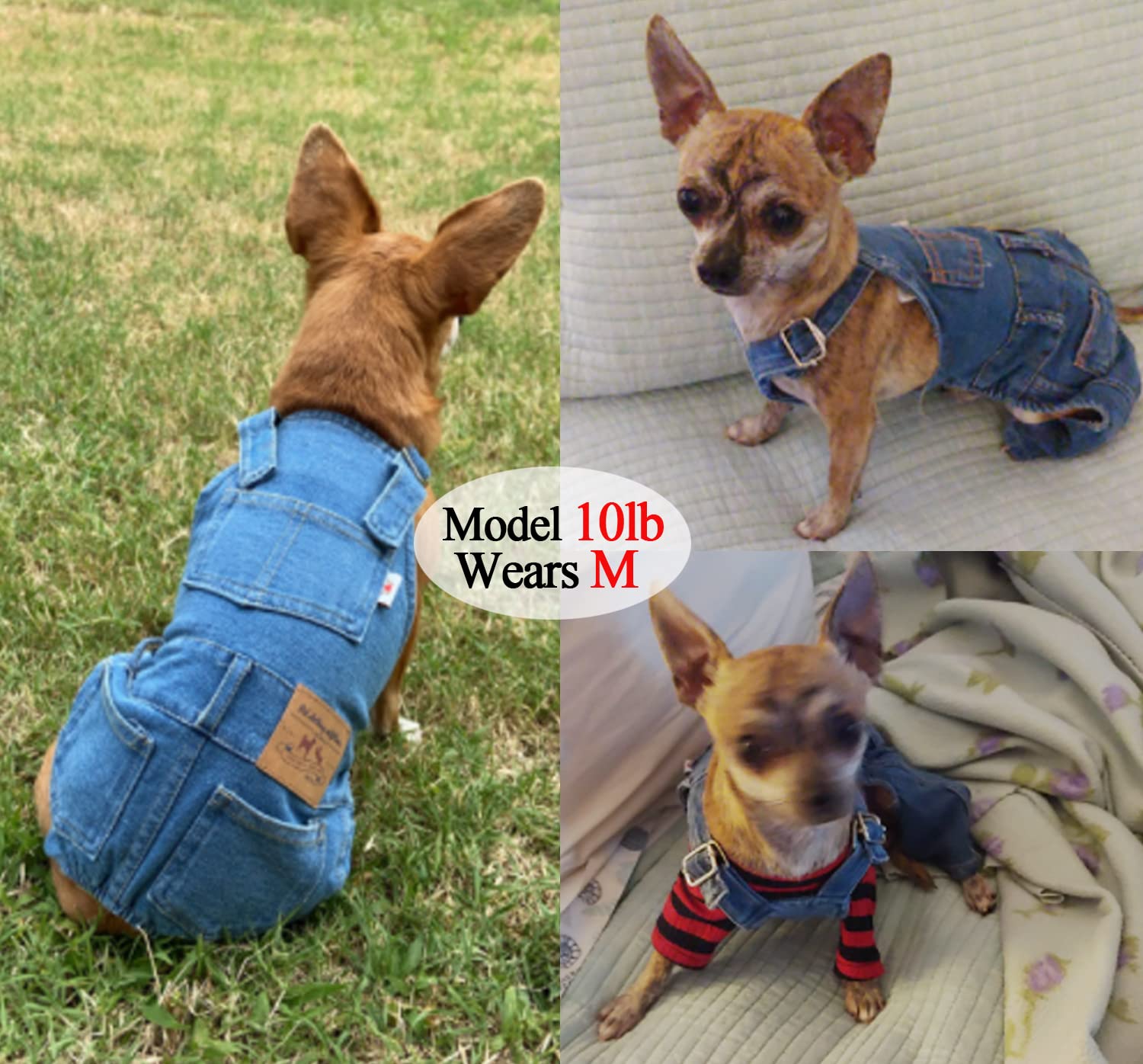 Dog Shirts Clothes Denim Overalls, Pet Jeans Onesies Apparel, Puppy Jean Jacket Sling Jumpsuit Costumes, Fashion Comfortable Blue Pants Clothing for Small Medium Dogs Cats Boy Girl (Blue, Large)