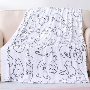 sviuse cat blanket twin size blanket cat gifts for cat lovers soft flannel white cats pattern throw for girls women kids (60" x 80", cat 2)