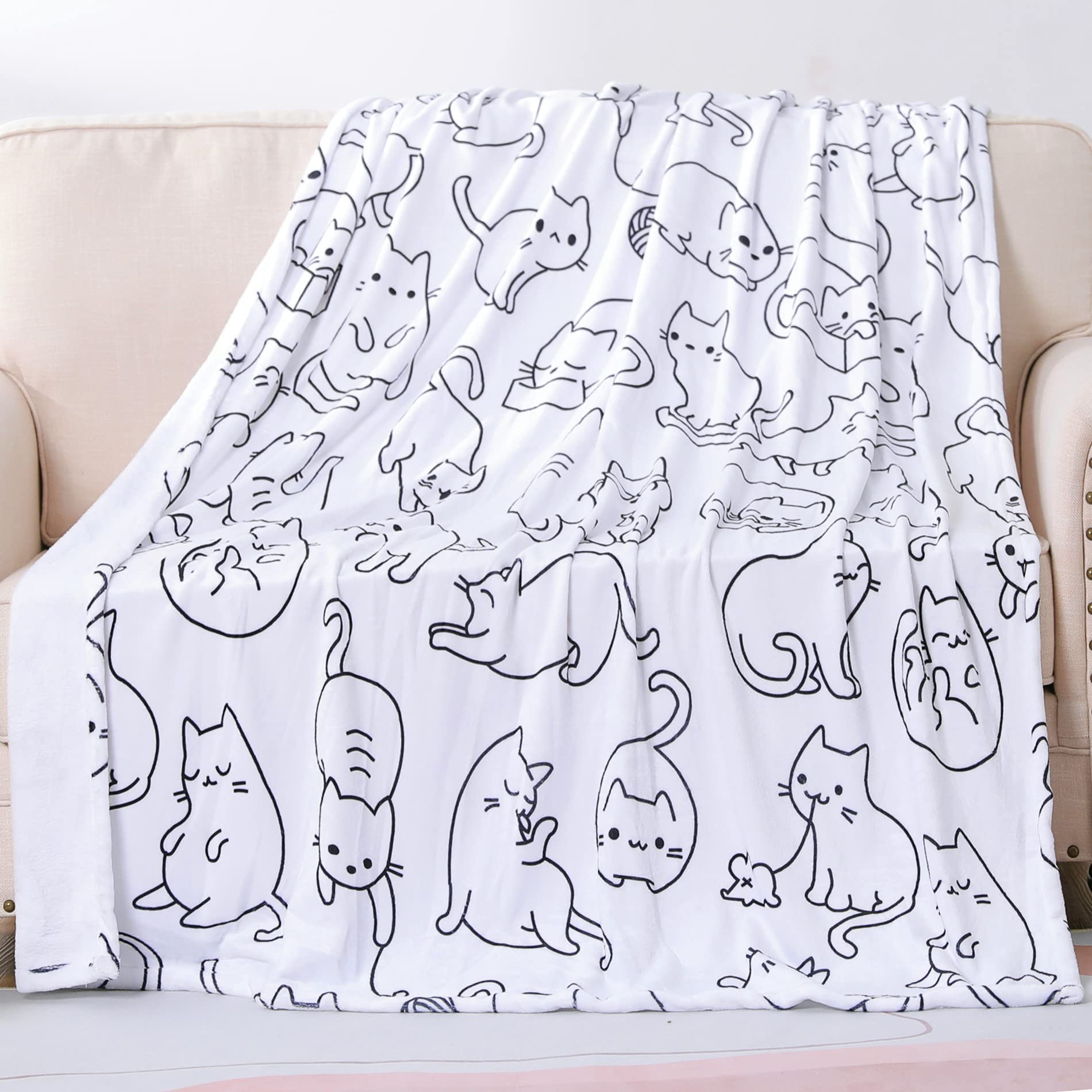 Sviuse Cat Blanket Twin Size Blanket Cat Gifts for Cat Lovers Soft Flannel White Cats Pattern Throw for Girls Women Kids (60" X 80", Cat 2)