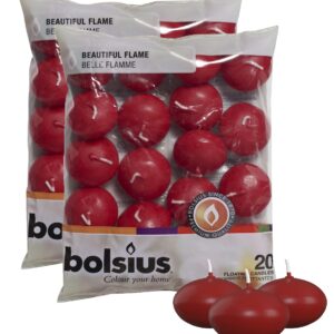 Bolsius Unscented 1.75" Floating Candles – Set of 40 Dark Red Floating Candles – Premium European Quality - Cute and Elegant Burning Candles – Candles with Nice and Smooth Flame – Party Accessories