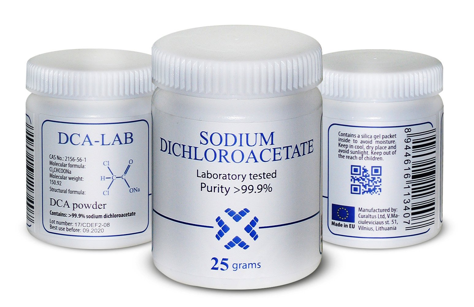 DCA - Sodium Dichloroacetate 25g Powder, Purity >99.9%, Made in Europe, by DCA-LAB, Certificate of Analysis Included, Tested in a Certified Laboratory, Buy Directly from Manufacturer, 0.9oz