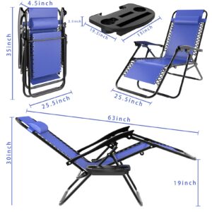 Zero Gravity Chair Set of 2,Adjustable Folding Zero Gravity Lounge Chair Recliners,Lounge Chair Patio Outdoor Porch Backyard Chair Folding Reclining Camping Chair wiith Pillow and Cup Holder,Navy Blue