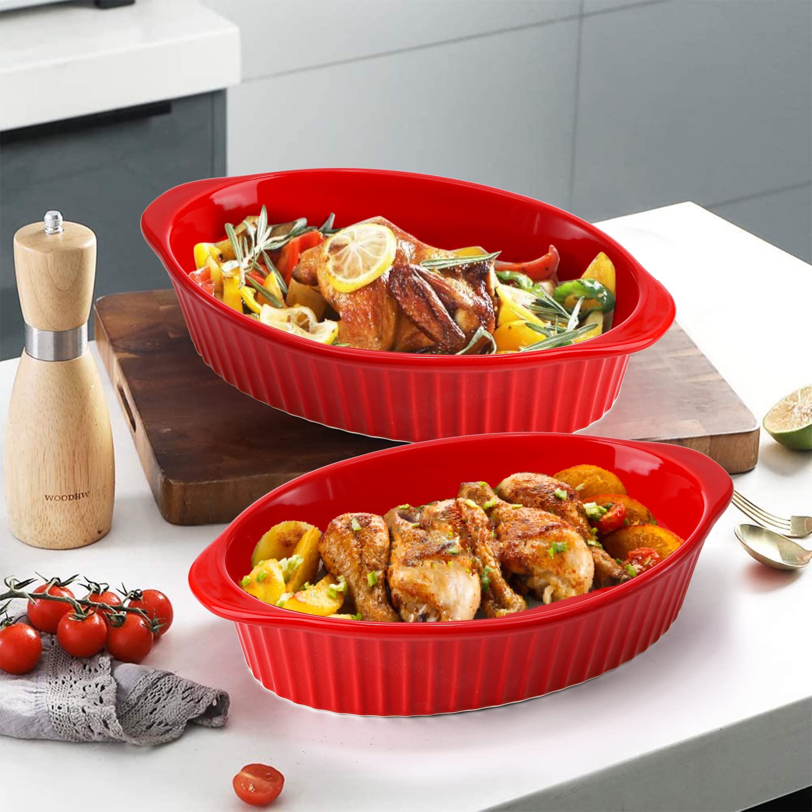 Foraineam 4 Pcs 15 oz Porcelain Oval Baking Dish Set, 8.7 x 5.3 x 1.7 inch Oven Safe Au Gratin Pans Small Table Serving Dishes, Lasagna Pan Crème Brulee Bakeware Set with Double Handles