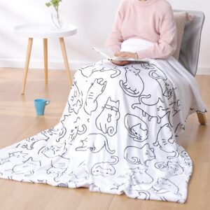 Sviuse Cat Blanket Twin Size Blanket Cat Gifts for Cat Lovers Soft Flannel White Cats Pattern Throw for Girls Women Kids (60" X 80", Cat 2)