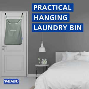 WENKO Laundry Hamper Bag Hanging, Over The Door Basket with Hooks, for Bathroom, Closet, Space Saving Storage, Wall mounted 3.94 x 20.47 x 31.89 in, Sage