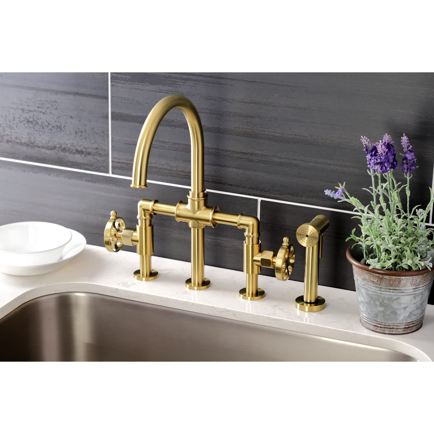 Kingston Brass KS2334RX Belknap Bridge Kitchen Faucet, Black Stainless