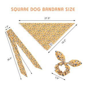 E-Clover Dog Bandanas & Matching Scrunchie Set Girl Flower Dog Scarf Bibs with Hair Tie Headbands for Medium Large Dogs Owner Mom Outfit Yellow