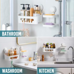 TAILI Shower Caddy Suction Cup Storage Basket + Double Layer Soap Dish, DIY Drill-Free Removable Shower Accessories Kitchen Bathroom Bedroom Organizer Set