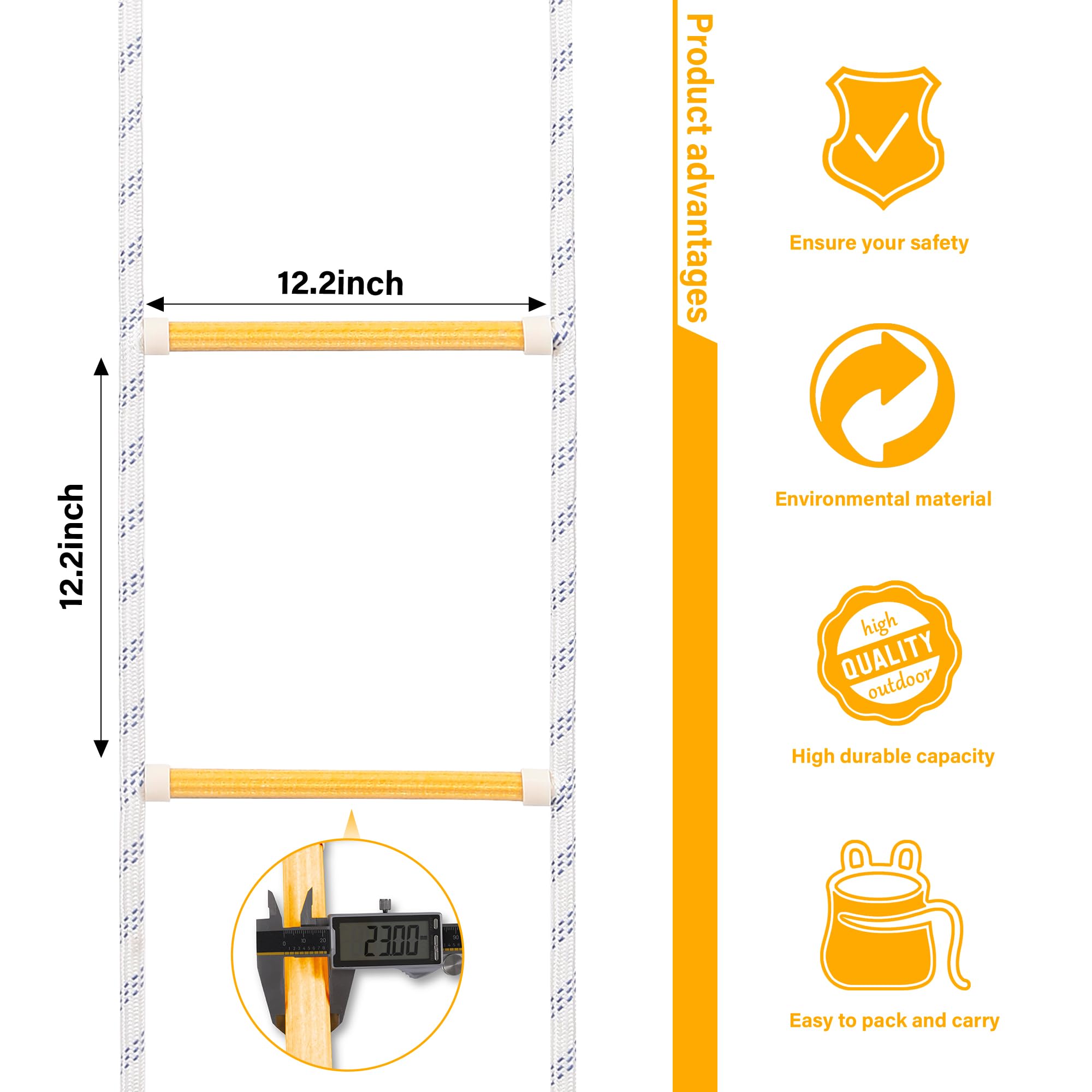 EMEKIAN Emergency Fire Escape Ladder Flame Resistant Safety Extension Rope Ladder with 2 Hooks, 2 Story Homes Reusable Compact Portable External Ladder (2 M / 6.6 FT)