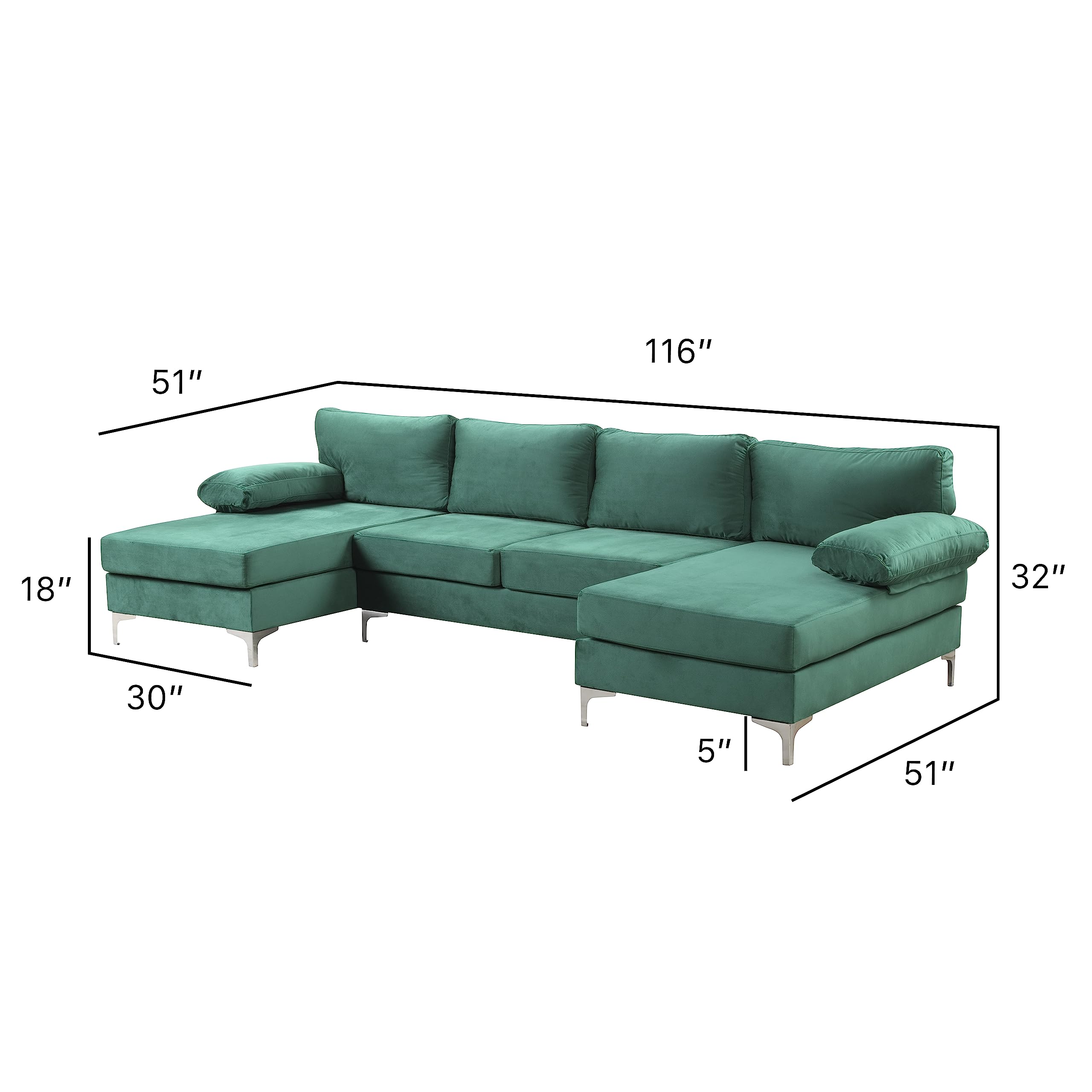 Casa AndreaMilano Modern Large Velvet Fabric U-Shape Sectional Sofa, Double Extra Wide Chaise Lounge Couch